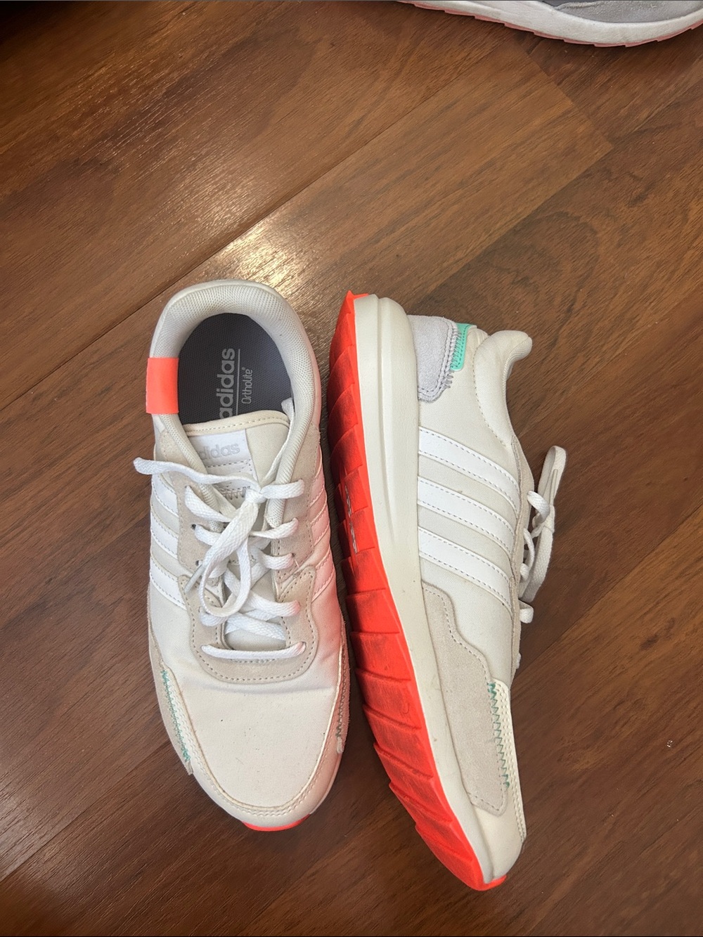 adidas White Sneakers with Bright Orange Sole